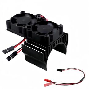 RC Motor Fan Radiator Aluminum Heat Sink Twin Cooling Fan for 1/10 RC Car 540/550 Track HSP HPI Wltoys Himoto Tamiya (Black)