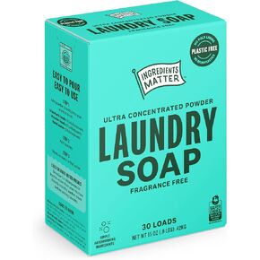 Ingredients Matter Powder Laundry Soap - Fragrance Free, Hypoallergenic Detergent, Natural & Eco-Friendly, Plastic Free, Made in USA, Natural Essential Oils & Dermatologist Tested - 15 oz, 30 Loads