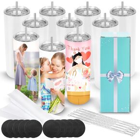 D · S 10 Pack Sublimation Tumblers Bulk 20 Oz نحيل مستقيم أسفل أكواب تورم فارغة مع هدية فردية محاصر لنقل الحرارة DIY in Kuwait