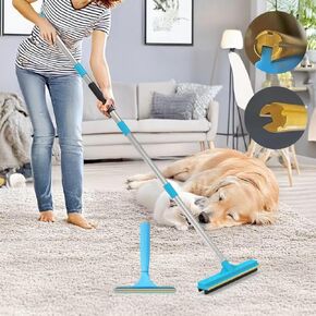 Carpet Rake for Pet Hair Removal, Updated Reusable Pet Hair Remover with 65" Adjustable Long Handle, 2 in 1 Rubber Broom and Carpet Brush Scraper for Rugs, Mats, Couch, Furniture