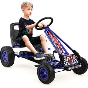 Futada Go Kart for Kids ، 4 عجلة على الطرق الوعرة على قدم المساواة مع مقعد قابل للتعديل ، وفرابان أمان ، وإطارات إيفا ، وعجلات توجيه ، وركوب متسابق في الهواء الطلق على هدية سيارة دواسة للبنين والبنات (الأزرق)