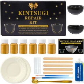 Deuvuo Kintsugi Repair Kit Gold ، 21 pcs kintsugi repair kit لإحياء السيراميك المكسور ، والفخار ، القدح ، وعذاب زجاجي بسهولة - كينتسوجي لإصلاح اليابانية للمبتدئين للمبتدئين للمبتدئين