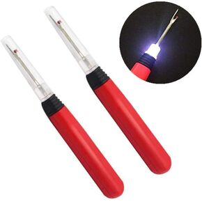 CBKJ Seam Ripper Tool with Light, 2 Pack Led Threadripper and Sewing Thread Remover Cutter Stitch Opener Illuminate Ergonomic Sewing Accessories Sewing Tools (Batteries Included) red
