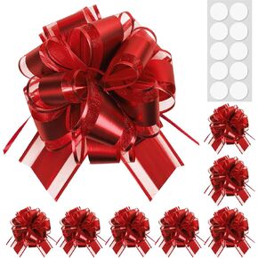 Pull Bows for Gift Wrapping 8 PCS, Gift Bows for Presents - 6" Large Pull Bows, Christmas, Gift Baskets, Wedding, Decor Party, Birthday Gift, Easy to Assemble