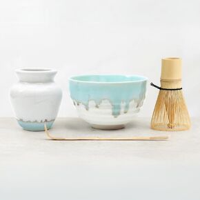 Jade Blue Matcha Whisk Set – Handcrafted Ceramic Bowl with Bamboo Chasen, Complete Matcha Kit for Traditional Japanese Tea Ceremony, Perfect for Whisking and Pouring Matcha Tea