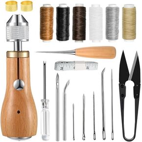 Sewing Awl Kit, Portable Awl Tool Stitching Leather Sewing Awl Thread Kit, Leather Sewing Waxed Thread Kit for DIY Leather Sewing Repair Craft