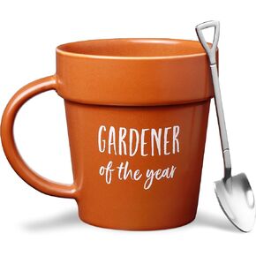 VELENTI Gardener Coffee Mug Gift - Funny Plant Pot Mug with Shovel Spoon - Cool Coffee Mugs for Men, Women - Mug for Gardeners, Dad Birthday Gifts, Cute Mom Christmas Gifts (Gardener Coffee Mug)