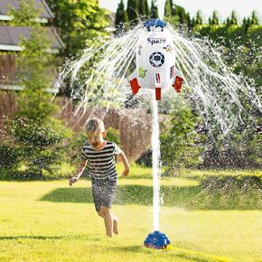 Sprinklers for Yard Rocket Outdoor Water Toys for Kids ، تصميم صاروخ يعمل بالطاقة من 9 إلى 16 قدمًا ودوران ، ألعاب لعب المياه الصيفية وهدية عيد ميلاد للفتيات من العمر 3-12 سنة