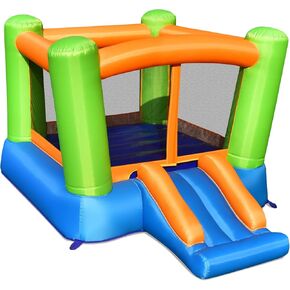 GLACER Inflatable Bounce House with Slide, 8X 6.5 x 4.7ft Kids Jumping Castle Including Carrying Bag, Repair Kit, Stakes for Indoors and Outdoors, Inflatable Playhouse for Kids