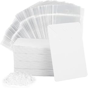 yuntop 100 Pcs Earring Cards with 100Pcs Self Adhesive Bags for Earrings Jewelry Display and 200 Pcs Earring Backs, Earring Display Holder Cards 3.5x2.4 Inches Earring Card Holder Set (White)