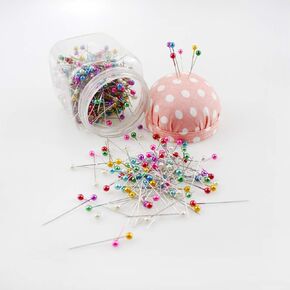 Hakeeta 500 Pcs Multicolor Straight-Pins Set with Fabric Covered Pin Cushion Bottle for Crafting, Sewing, Quilting