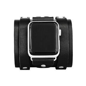 wide Leather cuff band compatible with Apple watch 38mm 40mm 41mm 42mm 44mm 45mm 49mm, Handmade UA 1715 (black + 38mm + 4.7-6.3 in)