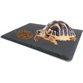 SHIGATSU Reptile Basking Platform Rock, Reptile Food Bowl, Tortoise Slate Feeding Dish, Resting Terrace, Reptile Substrate Mat, for Turtle Lizard Bearded Dragon Crested Gecko Snake（7.9"x11.8"）