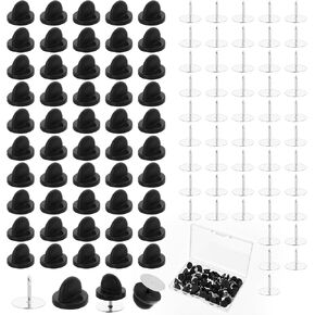 50 Pairs Rubber Blank Pin Backs, Black Butterfly Clutch Backing Pins with 10 mm Holder Tie Tacks Keepers Replacement Round Locking Pin Backs for Brooch Pins, Lapel Pins, Enamel Pins and Hat Pins