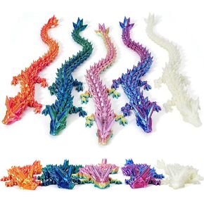 5pc 3D Printed Dragon Fidget Toy, Articulated Dragon, Crystal Dragon Toy, Full Articulated Dragon Crystal Dragon,Home Office Decor Executive Desk Toys (5PC-1)