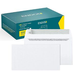 EnDoc #6 3/4 Security Envelopes Self-Seal - 500 Count - 6 1/2 x 3 5/8 Inch Privacy Tinted Windowless All-Purpose Envelopes for Personal and Business Use - 24lb Paper Quality - Bright White Envelopes