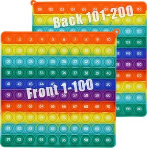 Double Side 1 100 200 pop it, Chart Pop it, 200 Pop with Numbers, Square Popper for Elementary, Fidget Sensory Toy, Montessori Educational Gift for Kindergarten Classroom Kids 3 4 5 Year Old
