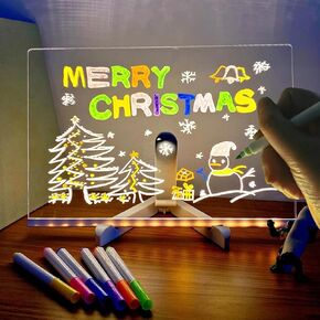 LED Note Board with Colors, Acrylic Dry Erase Board with Light, Light up Dry Erase Board with Stand as a Glow Memo LED Letter Message Board Note Glass Led Board White Board