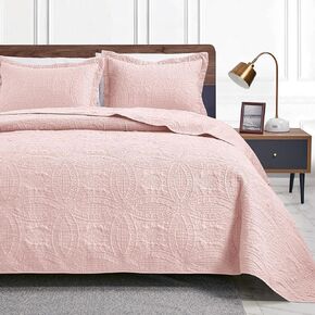 Love's cabin Quilts for Queen Bed Pink Bedspreads - Soft Bed Summer Quilt Lightweight Microfiber Bedspread- Modern Style Coin Coverlet for All Season - 3 Piece (1 Quilt, 2 Pillow Shams)
