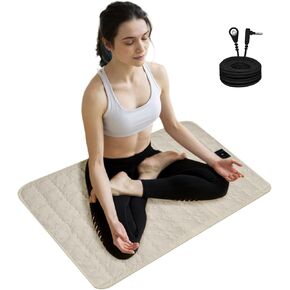 Grounding Mat Cotton EMF Grounding Anti-Slip Mat Grounding Sleep Sheet with 15ft Earth Mat Cloud Bedding Pad for Stress Relief (Grey, 23.6 x 34.2 in) (Cream, Small)
