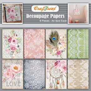 CrafTreat Boho Decoupage Paper for Crafts - Boho - Size: A4 (8.3 x 11.7 Inch) 8 Pcs - Furniture Decoupage Paper Boho - Decoupage Paper for Wood and Scrapbooking