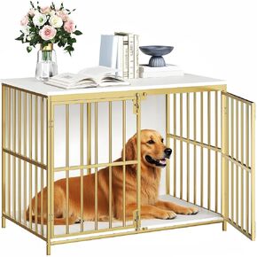 HOOBRO 38.6" Dog Crate Furniture, Wooden Indoor Dog Kennel, Decorative Dog Crate End Table, Chew-Resistant Heavy Duty Dog Crate for Small/Medium Dog, Rustic Brown and Black BF100GW03