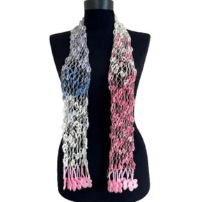 Mesh Neck Collar Knit Scarf, Crochet Flowers Fringe