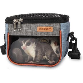 Sugar Glider Carrier Bag, Transparent Breathable Travel Bag for Hamster, Gecko,Baby Hedgehog, Transport Pouch with Breathable Mesh Top (Blue)