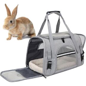 kathson Rabbit Travel Carrier Bag Airline Approved Pet Pocket Breathable Mesh Window Portable Hand Bag with Locking Safety Zippers for Small Dogs Cats Bunnies and Small Animals (Grey)
