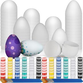 24 Set Paper Mache Easter Eggs DIY Painting Kit, Paint Your Own Easter Eggs Unpainted Crafts with Pastel Brush for Easter Party Supplies (24)