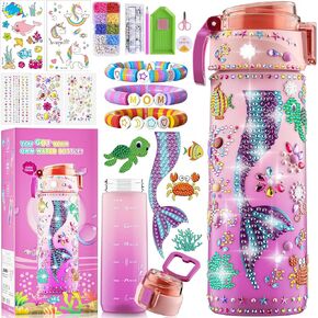 Decorate Your Own Water Bottle Kits for Girls, Mermaid Painting Diamond Art & Bracelet Making Kit for Girls, Crafts for Kids Ages 4-8, Birthday Christmas School Gifts for Girls (Mermaid)