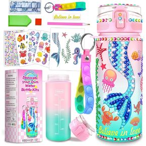 Tonberless Decorate Your Own Water Bottle Kits for Girls Age 4-6-8-10, Mermaid Toys Painting Crafts, Christmas Stocking Stuffers Birthday Gifts for Teen Girls 5 7 9 Years Old