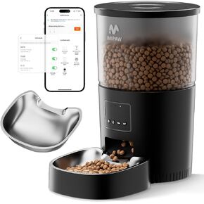 Automatic Cat Food Dispenser, WiFi Cat Feeder with APP Remote Control for Dry Pet Food, Programmable Timer, Dual Power Supply, Slow Feeder for Cats & Small Dogs