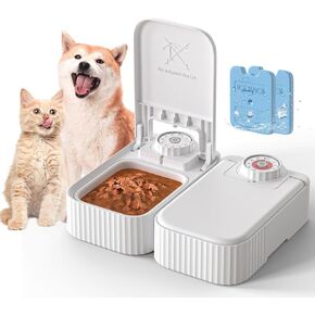 Automatic Timed Cat Feeder - 48 Hour Timer Double Cat Bowl with Dual Ice Pack Refrigerated Dispenser for Puppies and Kittens in Yogurt, Canned and Wet Food (Extra Large-Upgrade Double Bowl)