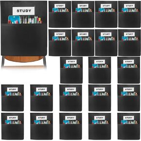 24 PCS Chair Pockets for Classrooms,19.5"x16.5" Seat Sacks for Classroom Chairs K-2, Classroom Student Chair Pockets for Kindergarten, Classroom,School, and Home Seating Storage，Black.