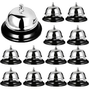 QTLCOHD 12 Pack Call Bell 3.35 Inch Diameter with Metal Anti-Rust Construction, Desk Bell, Service Bell for Hotels, Schools, Restaurants, Reception Areas, Hospitals, Warehouses (Silver)