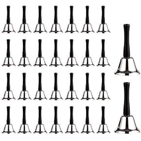 Metal Hand Bell Bulk for Adults Aulufft 30Pcs Silver Steel Service Hand Bells with Black Wooden Bell for School Church Adults Classroom Wedding Decorative