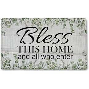Bless This Home and All Who Enter Welcome Door Mat Outside Entrance, Retro Christian Bible Floor Mats, Door Mat Outside Entrance 17x30 Inch