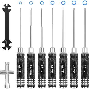 RC Hex Screwdriver Tool Set: 0.9mm 1.27mm 1.3mm 1.5mm 2.0mm 2.5mm 3.0mm Hex Allen Screwdriver Kit with Hex Nut Driver & RC Car Wrench Tool Kit for Multi-Axis FPV Racing Drone RC Quadcopter Helicopter