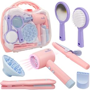 Toy Choi's Kids Hair Salon Toys - Kids Barber Set Pretend Play Makeup Hair Salon Set for Girls with Realistic Blow Dryer, Comb, Carrying Case. Birthday Gifts Hair Salon Toys for Girls 3 4 5 6 Year Old