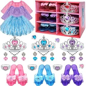 Princess Dress Up Shoes Jewelry Set, Toys for Girls Shoes Costumes Set incl Color Skirts, Shoes, Crowns, Earring, Bracelet, Ring, Kids Christmas Party Role Play Birthday Gifts for 3-6 Year Old Girl