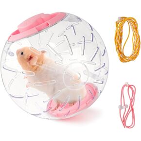 7.1inch Hamster Exercise Ball, Hamster Transparent Running Ball with Traction Rope and Back Rope, Hamster Cage Accessories for Hamsters to Reduce Boredom and Increase Activity
