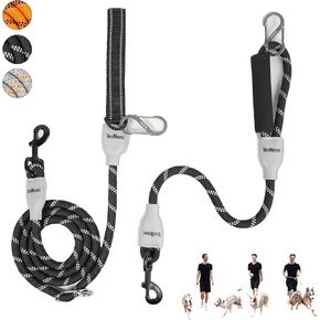Hands Free Dog Leash, 7 in 1 Multifunctional Reflective Dog Leash, Two Dog Leash No Tangle, Crossbody or Double Dog Multifunction Leash for Medium Large Dogs, Detachable Short Dog Leash (Black)