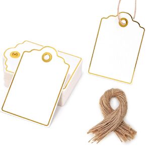 VGOODALL 50PCS Paper Tags, 2 x 3 Inches Blank Tags with String Name Tags for Birthday Party