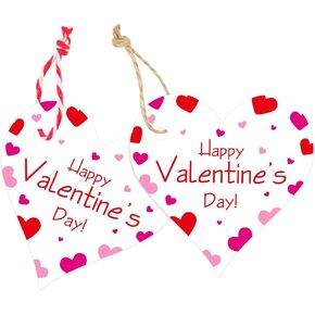 joycraft 50Pcs Valentine's Day Gift Tags with String, 2.36 Inch Happy Valentine's Day Paper Hangtags, Heart Valentine Gift Tags for Gift Wrap, Bags, DIY Craft
