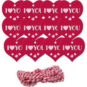 50 Pack Valentine’s Day Hanging Tags Valentine’s Day Paper Tags I Love You Tags with 40ft Cotton Strings for Valentine’s Day Theme Hanging Party Candy Bag Gift Label Wrap Supplies (Red 4)