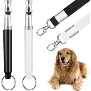 2 Pcs Dog Ttraining Whistles，Professional Recall Dog Training Whistles，Dog Whistle to Stop Barking Neighbors Dog，Adjustable Silent Dog Whistle，Black and White，with Lanyard