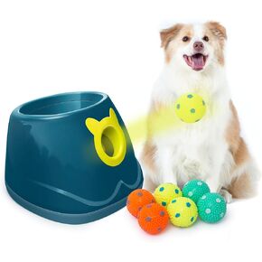 PALULU Automatic Ball Launcher, Ball Thrower for Dogs, Adjustable Launch Distance (4 Modes), Including 6 2-inch Mini Latex Balls, Suitable for Small to Medium Sized Dogs (Blue)