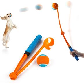 ALL FOR PAWS 25“Dog Ball Launcher, Foldable Tennis Ball Thrower with Soft and Comfortable Tennis Racket-Like Handle Grip, 2.5 inch Ball Included