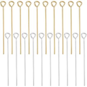 Beebeecraft 1 Box 300Pcs Eye Pins 18K Gold&925 Sterling Silver Plated Open Flat Head Bendable Eye Pins 25mm for Jewelry Making Beading Earring Bracelet Necklace DIY